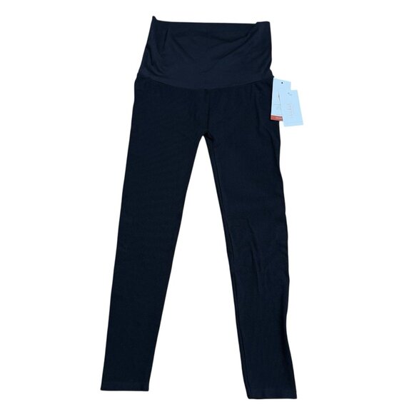 ISABEL MATERNITY LEGGINGS RIBBED FOLD DOWN PANEL SIZE XL 25" INSEAM STRETCH BLK - Picture 1 of 8